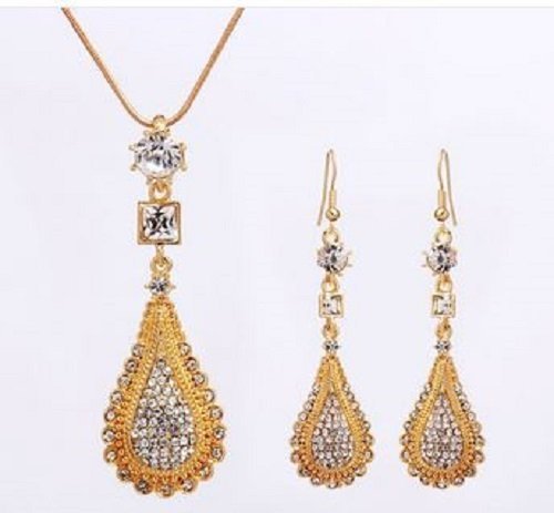 18K Gold Filled Clear Austrian Crystal Drop Earrings Jewelry Set M01200