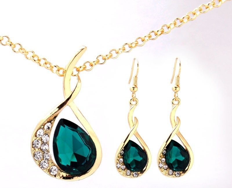 18K Gold Filled Emerald Austrian Crystal Jewelry Set M01202