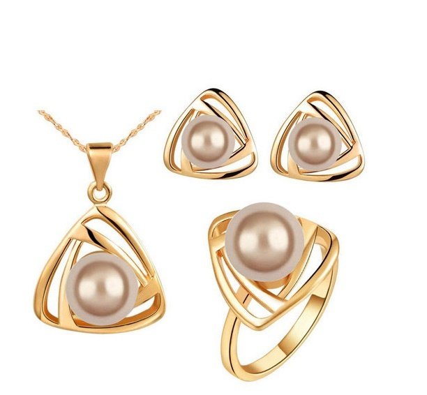 18K Gold Filled Pearl Wedding Bronze Jewellery Set M01432