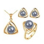 18K Gold Filled Pearl Wedding Grey Jewellery Set M01433