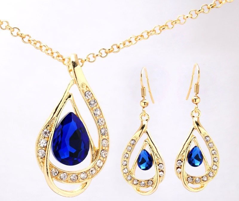 18K Gold Filled Sappire Austrian Crystal Jewelry Set M01207