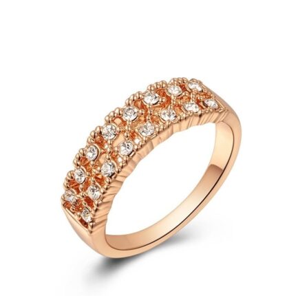 18K Gold Plated 3 Times Rhinestone and Australian Crystal Wedding Ring M00850