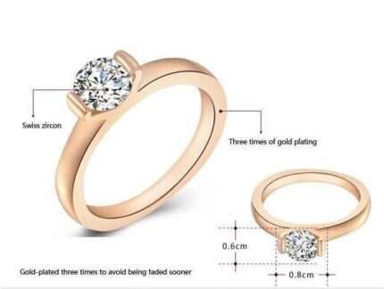 18K Gold Plated 3 Times Rhinestone and Australian Crystal Wedding Ring M00852