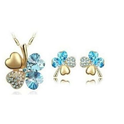 18K Gold Plated 4 Leaf Ocean Blue Jewelry Set M02220