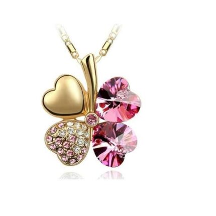 18K Gold Plated 4 Leaf Pink Necklace M02225