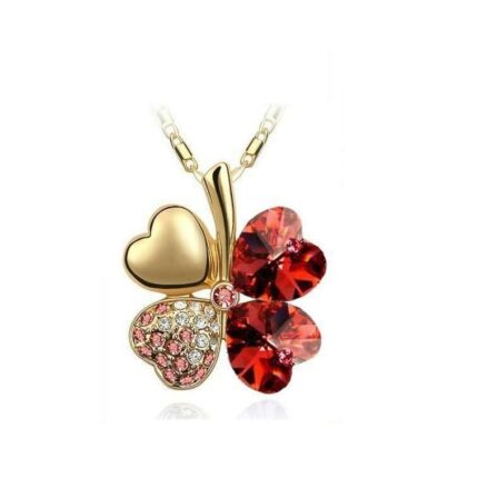 18K Gold Plated 4 Leaf Red Necklace M02228
