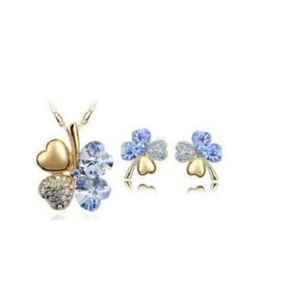 18K Gold Plated 4 Leaf Sea Blue Jewelry Set M02219