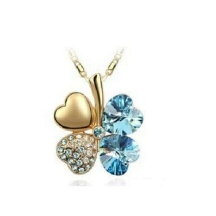 18K Gold Plated 4 Leaf Sea Blue Necklace M02222