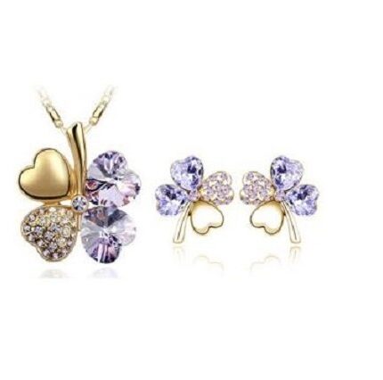 18K Gold Plated 4 Leaf Violet Jewelry Set M02217