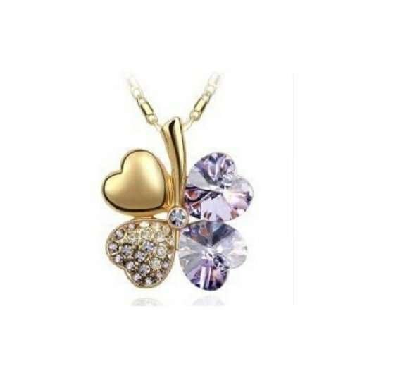 18K Gold Plated 4 Leaf Violet Necklace M02227