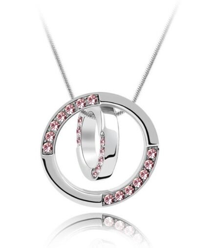 18K Gold Plated Alloy Cezch Rhinestones Circle Rose Necklace M00642