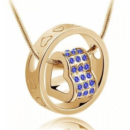 18K Gold Plated Austrian Crystal Circle Blue Necklace M01067