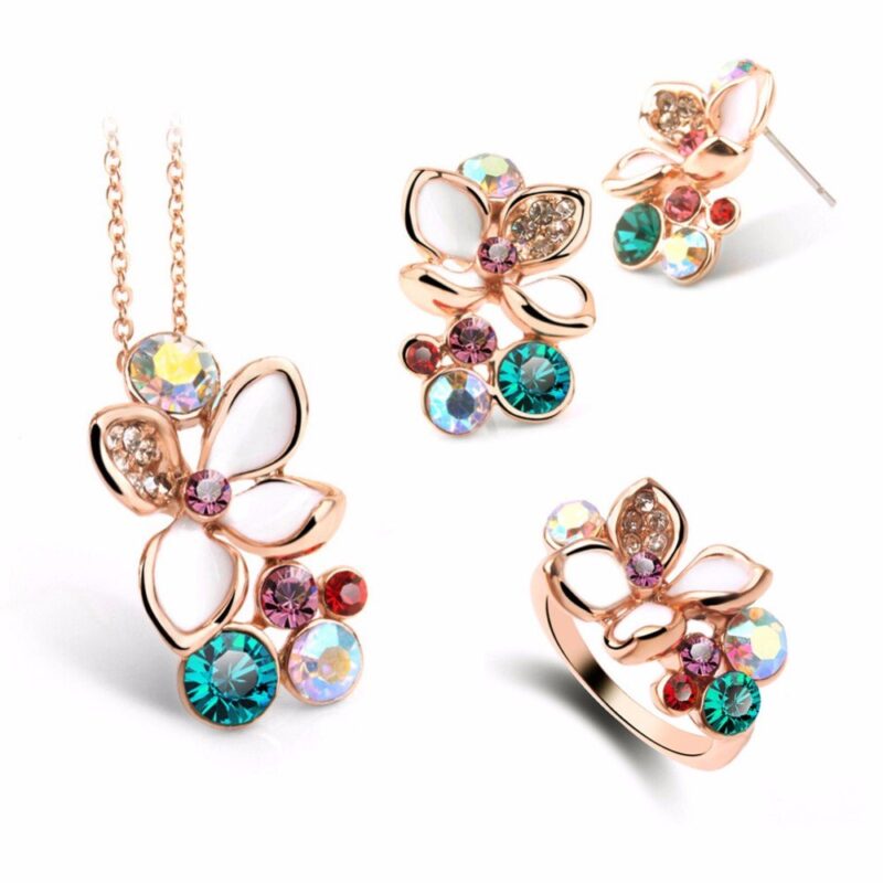 18K Gold Plated Austrian Crystal Enamel Jewellery Set M01668