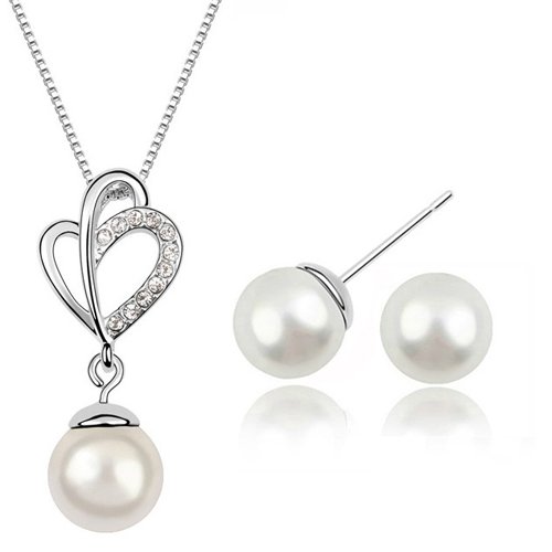 18K Gold Plated Austrian Crystal Heart Silver Jewelry Set M00434