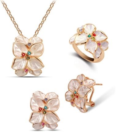18K Gold Plated Austrian Crystal Leaf Multi Color Jewelry Set M00967