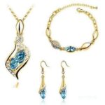 18K Gold Plated Austrian Crystal Luxury Ocean Blue Jewelry Set M01087