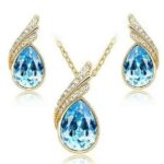 18K Gold Plated Austrian Crystal Ocean Blue Jewelry Set M02138