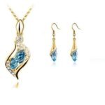 18K Gold Plated Austrian Crystal Sea Blue Jewelry Set M01962