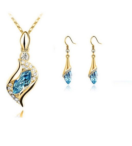 18K Gold Plated Austrian Crystal Sea Blue Jewelry Set M01962 1 18K Gold Plated Austrian Crystal Sea Blue Jewelry Set M01962