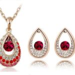 18K Gold Plated Austrian Crystal Teardrop Red Jewelry Set M01052