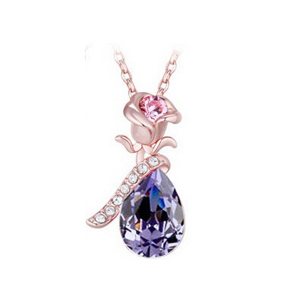 18K Gold Plated Austrian Crystal Water Drop Purple Necklace M01343