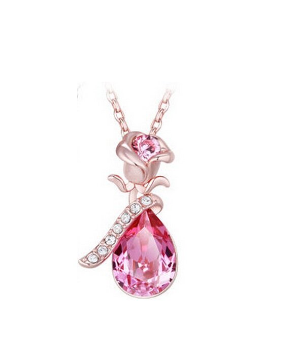 18K Gold Plated Austrian Crystal Water Drop Rose Necklace M01340