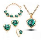 18K Gold Plated Austrian Crystals Green Jewelry Set M02032