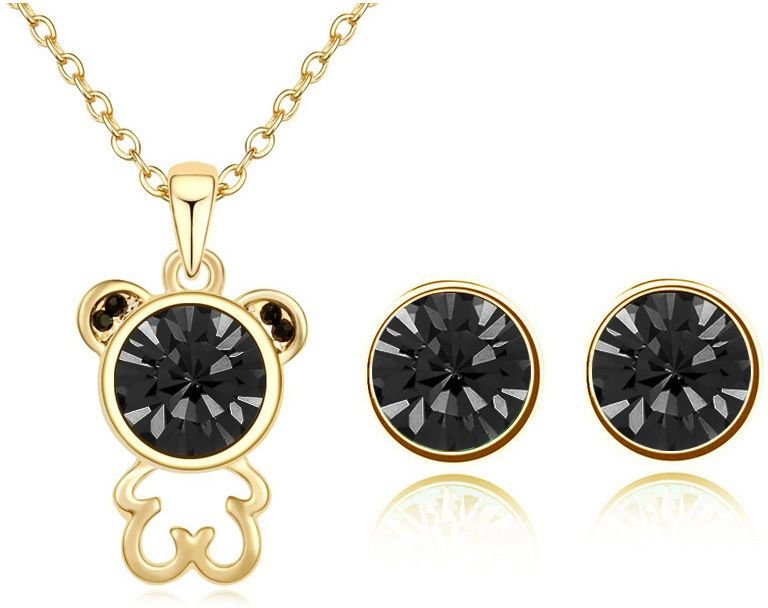 18K Gold Plated Bear Austrian Crystal Purple Jewelry Set M00950