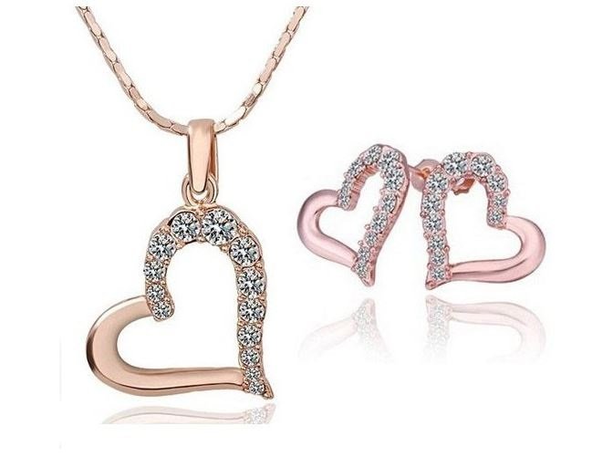 18K Gold Plated Big Heart Rhinestones Crystals Jewelry Set M01122