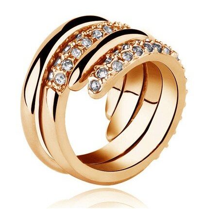 18K Gold Plated Couple Rhinestone Crystal Ring M00972