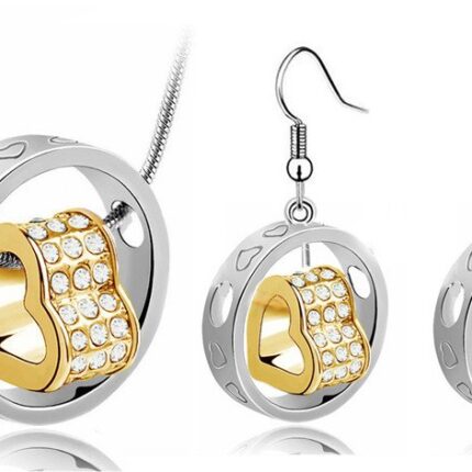 18K Gold Plated Couples Gold Heart Rhinestones Jewelry Set M01157