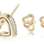 18K Gold Plated Couples Gold Heart Rhinestones Jewelry Set M01169