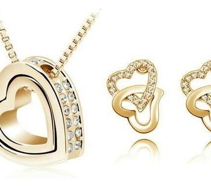 18K Gold Plated Couples Gold Heart Rhinestones Jewelry Set M01169