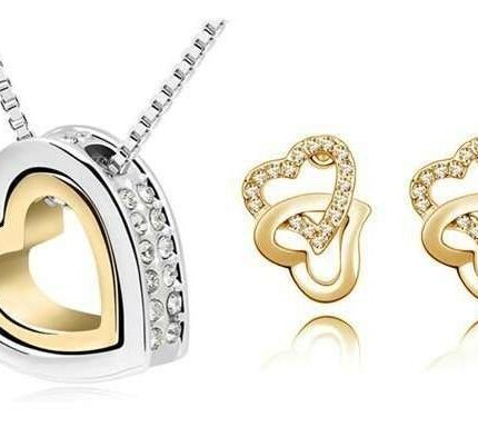 18K Gold Plated Couples Gold Heart Rhinestones Jewelry Set M01170