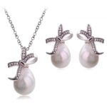 18K Gold Plated Crystal Bowknot Fruitful Pearl Water Drop Jewelry Set White M00055