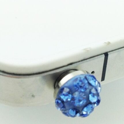 18K Gold Plated Disco Ball Shamballa Crystal Blue 3.5 mm Dust Plug M00785
