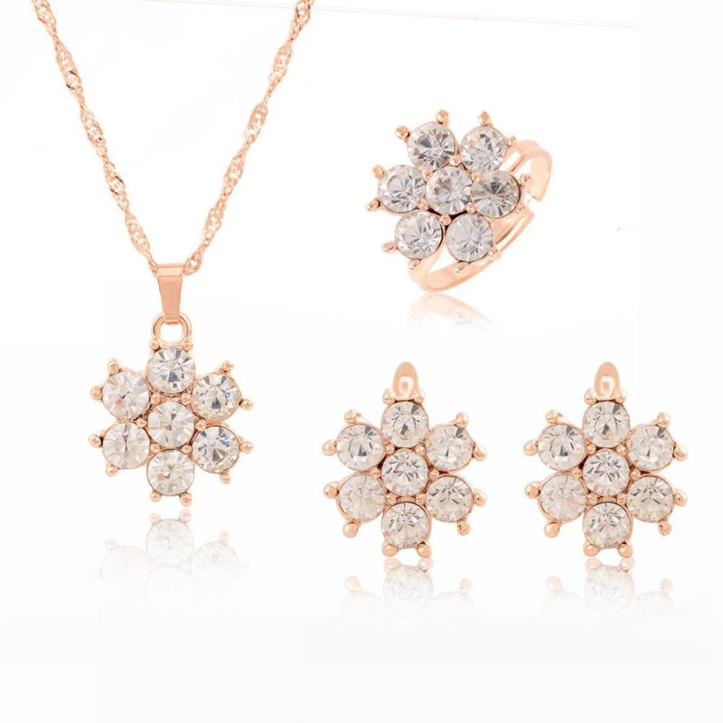 18K Gold Plated Flower Clear Crystals Jewelry Set M01220