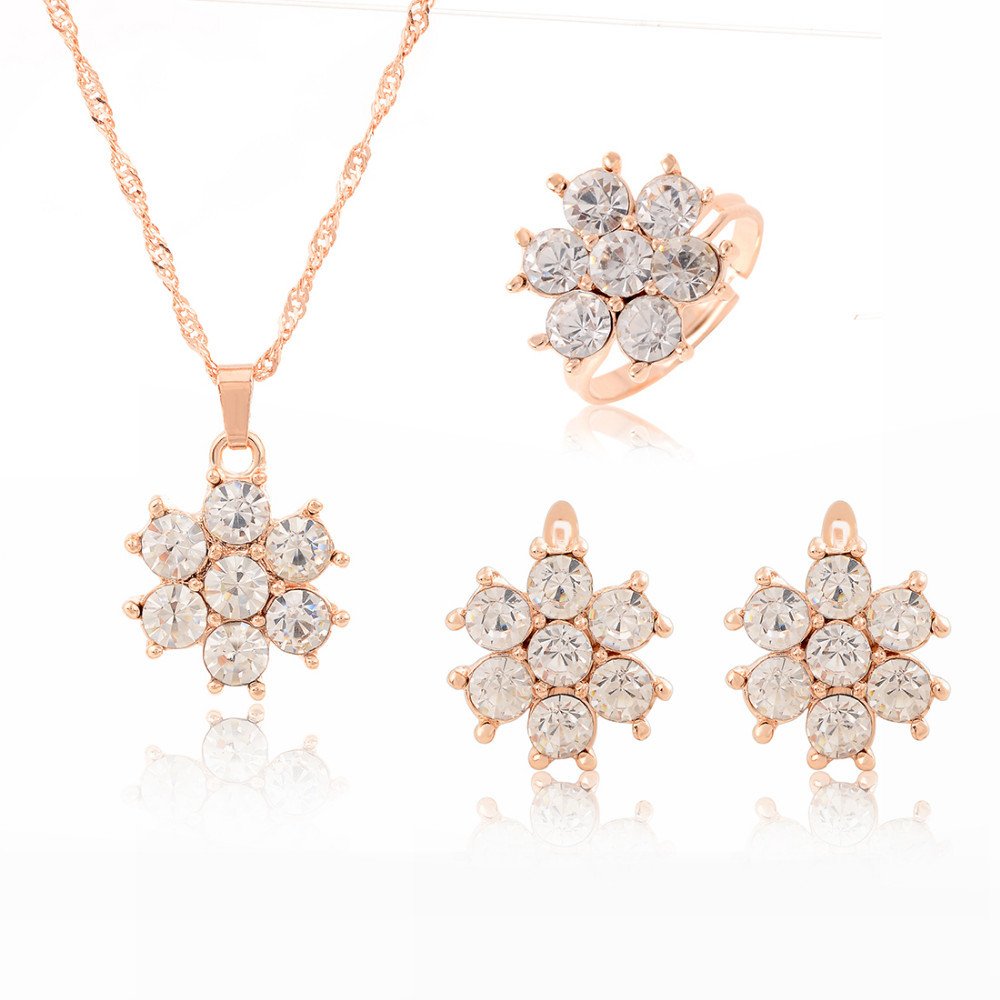 18K Gold Plated Flower Clear Crystals Jewelry Set M01220 1 18K Gold Plated Flower Clear Crystals Jewelry Set M01220