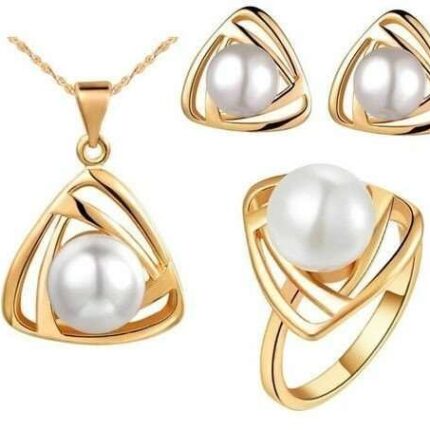 18K Gold Plated Freshwater Pearl Bridal Jewelry Set M01168
