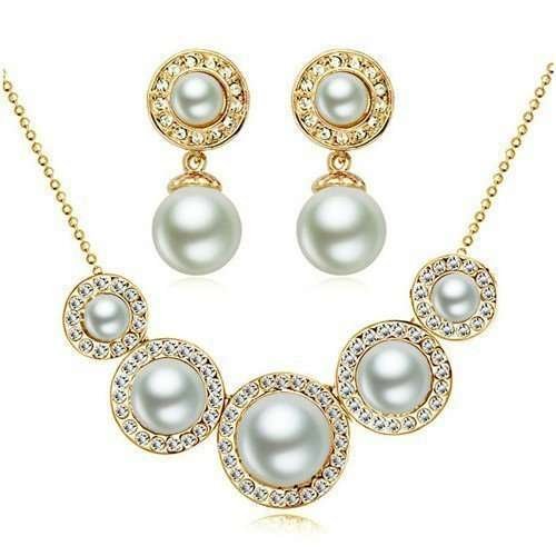 18K Gold Plated Freshwater Pearl Bridal Jewelry Set M01184