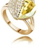 18K Gold Plated Leaf Heart Yellow Swarovski Elements Ring M00881