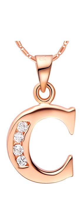 18K Gold Plated Letter C Zirconia Stones Necklace M00915