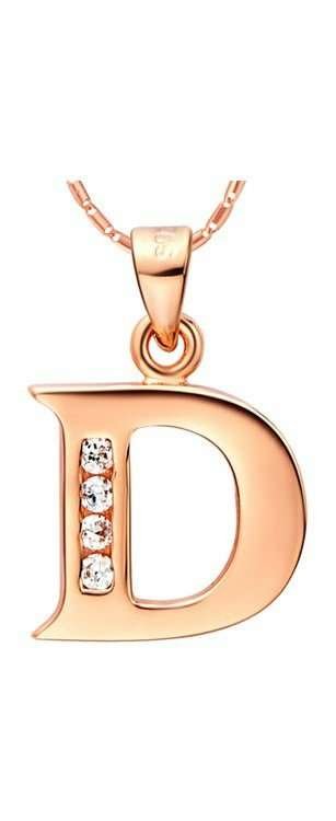 18K Gold Plated Letter D Zirconia Stones Necklace M00917