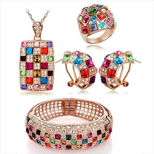 18K Gold Plated Multicolor Swarovski Elements Jewlery Set M00884 1 18K Gold Plated Multicolor Swarovski Elements Jewlery Set M00884