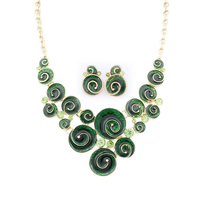 18K Gold Plated Nickle Free Enamel Green Jewelry Set M00406