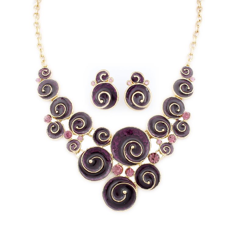 18K Gold Plated Nickle Free Enamel Purple Jewelry Set M00405