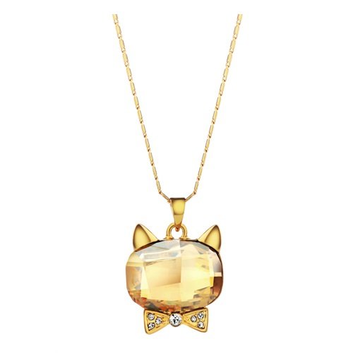 18K Gold Plated Original Swarovski Yellow Cat Necklace M02108