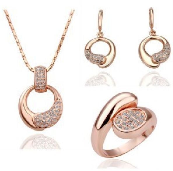 18K Gold Plated Rhinestones Wedding Jewelry Set M01056