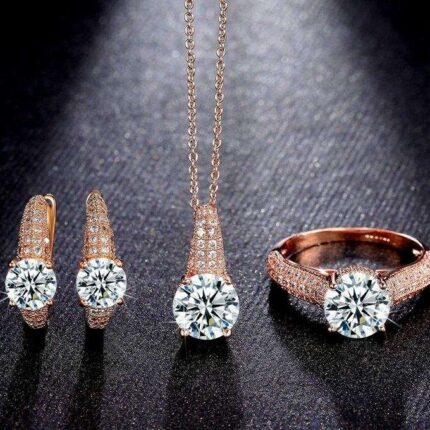 18K Gold Plated Rhinestones and Zirconia Crystals Wedding Jewelry Set M01061