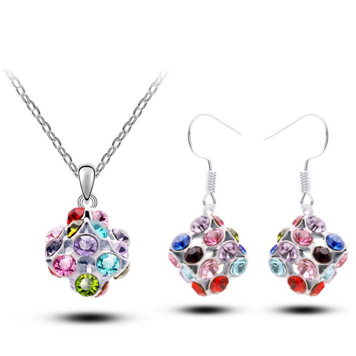 18K Gold Plated Shamballa Austrian Crystal Multi Color Jewelry Set M00955